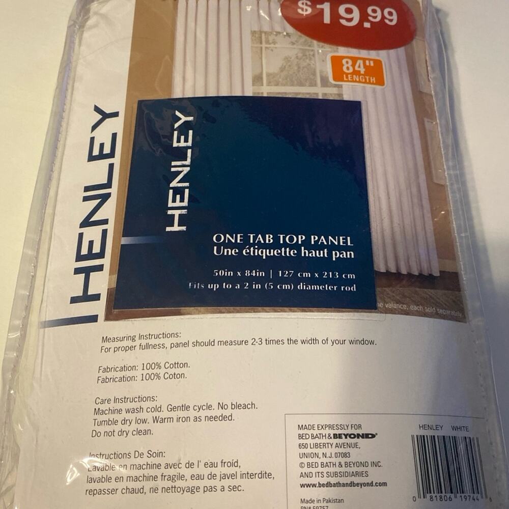 Henley White 84” One Tab Top Panel